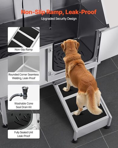 VEVOR Electric Lift Dog Washing Station, 50 inch Professional Stainless Steel Pet Grooming Tub w/PE Water Filter Board, Faucet & Showerhead Dog Bathtub Washing Sink for Multiple Pets (Left Door) in Saudi Arabia