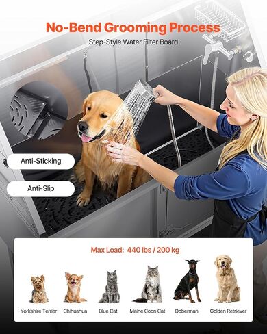 VEVOR Electric Lift Dog Washing Station, 50 inch Professional Stainless Steel Pet Grooming Tub w/PE Water Filter Board, Faucet & Showerhead Dog Bathtub Washing Sink for Multiple Pets (Left Door) in Saudi Arabia