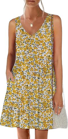 Nclook Women's Summer Dress Dressy Sweet Cute V Vick Neckless Olcives in Kuwait