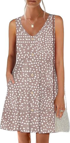 Nclook Women's Summer Dress Dressy Sweet Cute V Vick Neckless Olcives in Kuwait