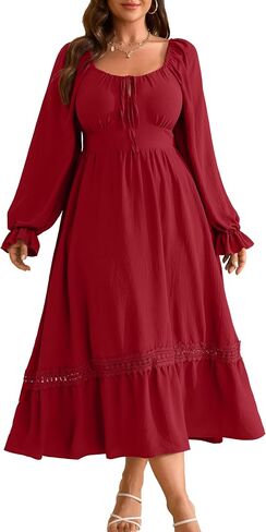 RWJ Women's Plus Size Fall Dresses Long Square Square Neck Flower in Kuwait