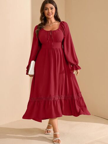 RWJ Women's Plus Size Fall Dresses Long Square Square Neck Flower in Kuwait
