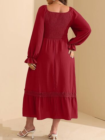 RWJ Women's Plus Size Fall Dresses Long Square Square Neck Flower in Kuwait