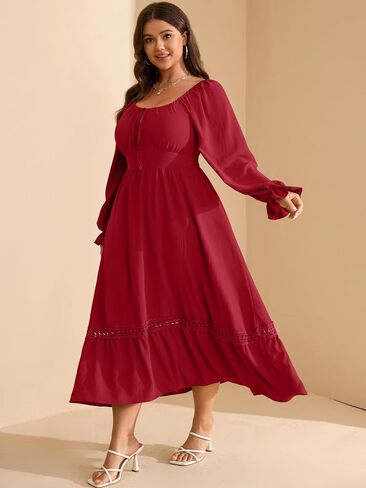 RWJ Women's Plus Size Fall Dresses Long Square Square Neck Flower in Kuwait