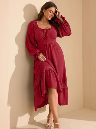 RWJ Women's Plus Size Fall Dresses Long Square Square Neck Flower in Kuwait