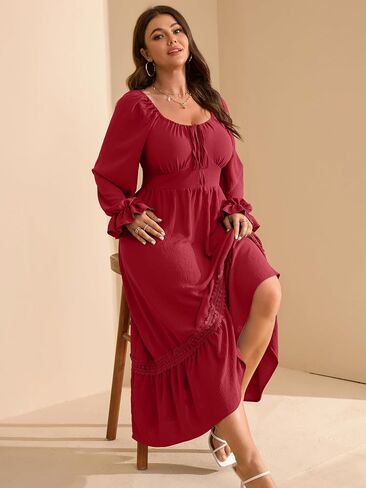 RWJ Women's Plus Size Fall Dresses Long Square Square Neck Flower in Kuwait