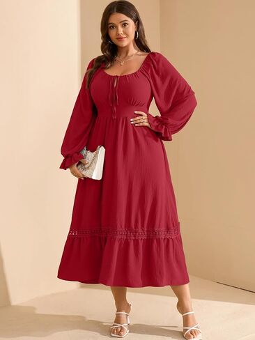 RWJ Women's Plus Size Fall Dresses Long Square Square Neck Flower in Kuwait
