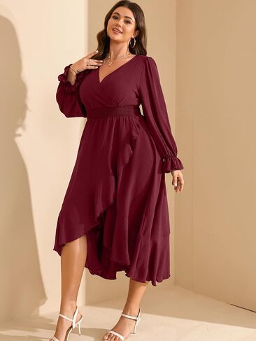 RWJ Women’s Plus Gedding Guest Maxi Dress Wrap v Neck Long Sleeve High Low Low Shulk Cocktail Dresses in Kuwait