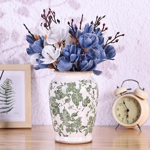 Vintage Vase for Flowers,Green Chinoiserie Ceramic Vase,Rustic Farmhouse Cracked Vases,for Flower Arrangement,Living Room, Office, Shelf, Fireplace Tables,Centerpieces,Chinoiserie Pottery Decor(B) in Saudi Arabia