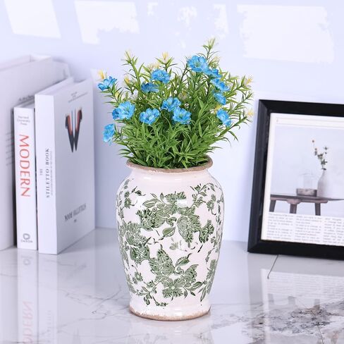 Vintage Vase for Flowers,Green Chinoiserie Ceramic Vase,Rustic Farmhouse Cracked Vases,for Flower Arrangement,Living Room, Office, Shelf, Fireplace Tables,Centerpieces,Chinoiserie Pottery Decor(B) in Saudi Arabia