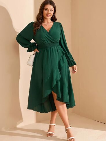 RWJ Women’s Plus Gedding Guest Maxi Dress Wrap v Neck Long Sleeve High Low Low Shulk Cocktail Dresses in Kuwait