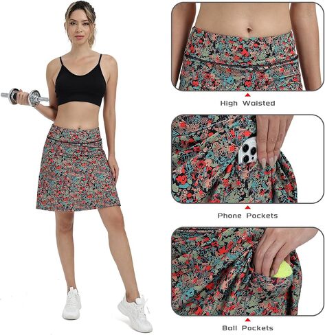 Xioker Women Skorts Skirts with Zipper Pockets,Athletic Golf Tennis Swim Skirts 20" Knee Length Skorts for Womem in Kuwait
