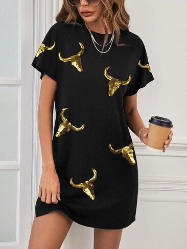 Lukycild Western Tshirt Dress Women Equin Dress Cowgirl Graphic Mini Tee Shirt Dress Dress Summer Summer Shirt Sleeve Dress in Saudi Arabia