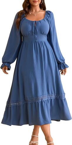 RWJ Women's Plus Size Fall Dresses Long Square Square Neck Flower in Kuwait