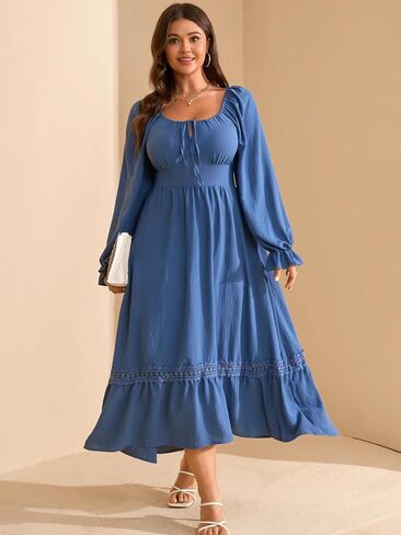 RWJ Women's Plus Size Fall Dresses Long Square Square Neck Flower in Kuwait