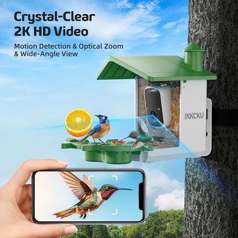 Smart Bird Feeder with Camera – 2K HD, AI Recognition & 2-Way Audio, Solar-Powered, Night Vision, IP65 Waterproof, WiFi Birdhouse for Bird Lovers (Green) in Saudi Arabia