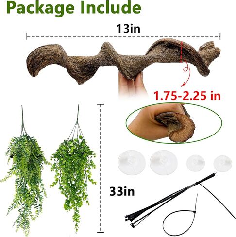 kathson Reptile Corner Branch Climbing Bamboo & Hanging Fake Plants,1 Reptile Branches & 2 Terrarium Plant, Bearded Dragons Tank Decor for Amphibians, Lizards, Geckos, Snakes, Hermit Crab, Frogs in Kuwait