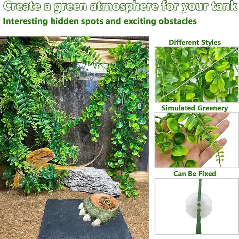 kathson Reptile Corner Branch Climbing Bamboo & Hanging Fake Plants,1 Reptile Branches & 2 Terrarium Plant, Bearded Dragons Tank Decor for Amphibians, Lizards, Geckos, Snakes, Hermit Crab, Frogs in Kuwait