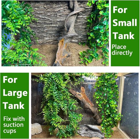 kathson Reptile Corner Branch Climbing Bamboo & Hanging Fake Plants,1 Reptile Branches & 2 Terrarium Plant, Bearded Dragons Tank Decor for Amphibians, Lizards, Geckos, Snakes, Hermit Crab, Frogs in Kuwait