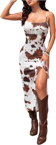 Verdusa Women's Boho Western Slit الفخذ كامي اللباس رعاة البقر in Kuwait