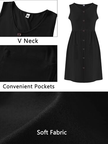 Auslook Plus حجم النساء الصيف الفساتين بلا أكمام أرجوحة فضفاضة زر أسفل فستان ميدي مع جيوب 1x-5x in Kuwait