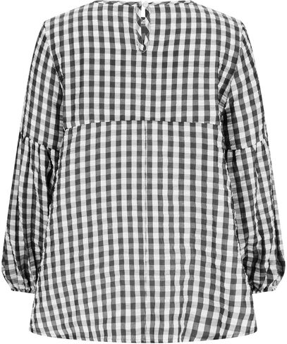 Women's Casual Gingham Print Peplum Blouse Long Lantern Sleeve Round Neck Shirts Trendy Cute Classic Plaid Tops in Saudi Arabia