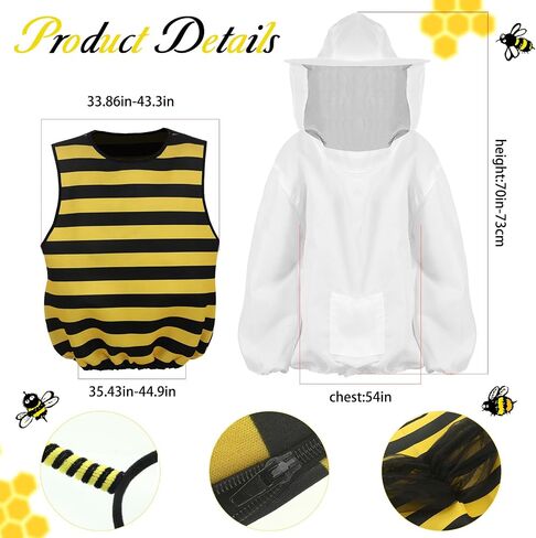 Hercicy Halloween Bee & Beekeeper Costume Costume Cosplay - Bee Jacket with Head Piece in Saudi Arabia