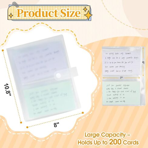 3x5 Index Card Holder Organizer - Clear Card Binder for Flash Card, Note Card Storage, 50 Sheets Plastic Sleeves Indexcard Booklet Folder, Stores Up to 200 Cards in Kuwait