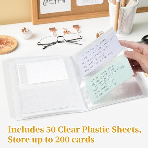3x5 Index Card Holder Organizer - Clear Card Binder for Flash Card, Note Card Storage, 50 Sheets Plastic Sleeves Indexcard Booklet Folder, Stores Up to 200 Cards in Kuwait