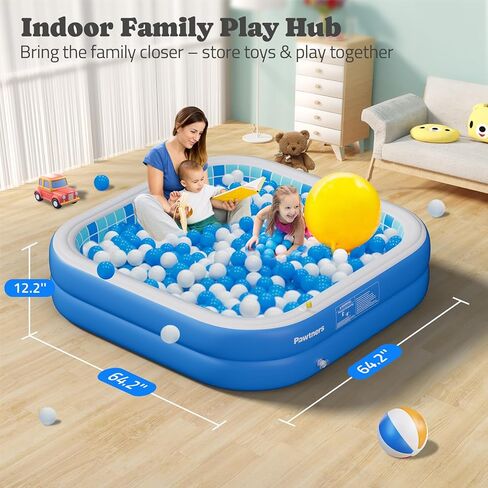 Inflatable Pool for Kids, Non-Slip Sprinkler Splash Pad for Backyard, Thickened PVC Kiddie Pool for Indoor Outdoor, Chew Proof Blow up Pond, Large Swimming Pool for Dog Bathtub (Blue 77.2x12.2 in) in Kuwait