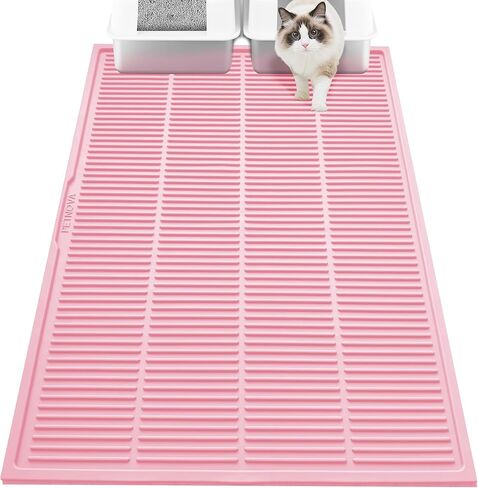 Extra Large Litter Mat: XL 40"x30" Silicone Waterproof Groove Design Litter Trapping Mat Easy to Clean for Multiple-Cats - Jumbo Non-Slip Cat Box Rug for Floor (Grey) in Kuwait