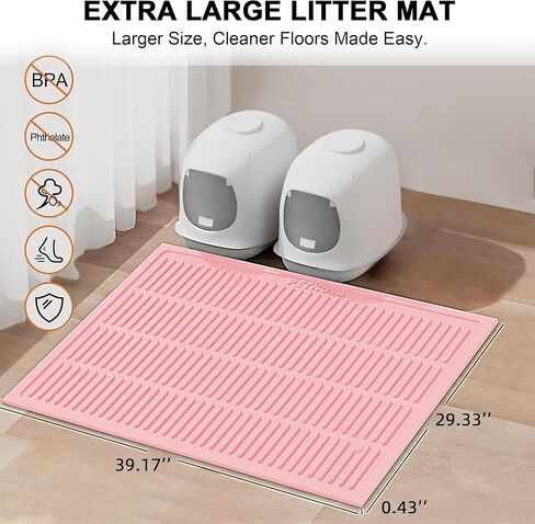 Extra Large Litter Mat: XL 40"x30" Silicone Waterproof Groove Design Litter Trapping Mat Easy to Clean for Multiple-Cats - Jumbo Non-Slip Cat Box Rug for Floor (Grey) in Kuwait