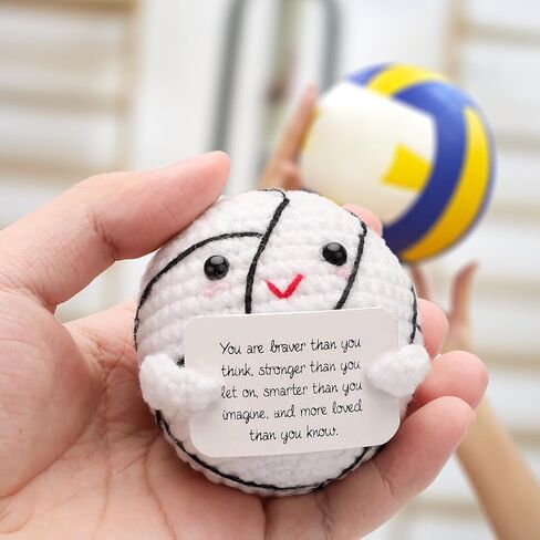 TOYMIS Positive Knitted Toy, Plush Cute Baseball Stuffed Baseball Doll, Funny Emotional Crochet Gifts, Knitted Ornaments Support Animals with Card for Friends Birthday Encouragement Decor in Kuwait