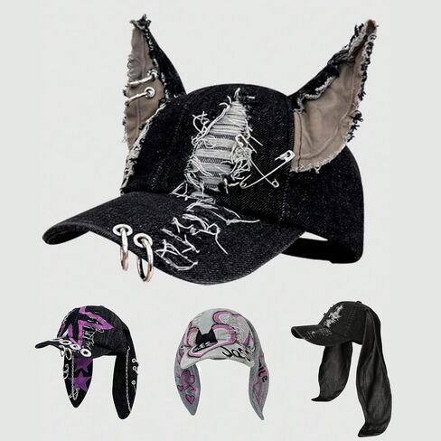 Women Rabbits Ears Baseball Long Ear Versatile Ripped Hat for Idol Concert Shows Breathable Hat for Adults in Kuwait