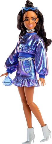 Barbie Deluxe Style Doll #8 in Metallic Purple Top and Sparkly Shorts, Black Hair in Braid, Accessories Like Pearly Jewelry and Handbag in Saudi Arabia