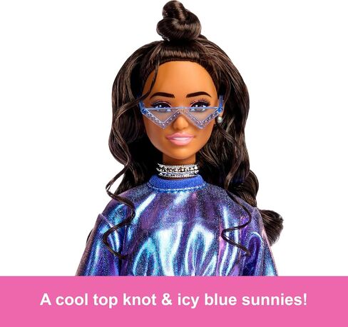 Barbie Deluxe Style Doll #8 in Metallic Purple Top and Sparkly Shorts, Black Hair in Braid, Accessories Like Pearly Jewelry and Handbag in Saudi Arabia