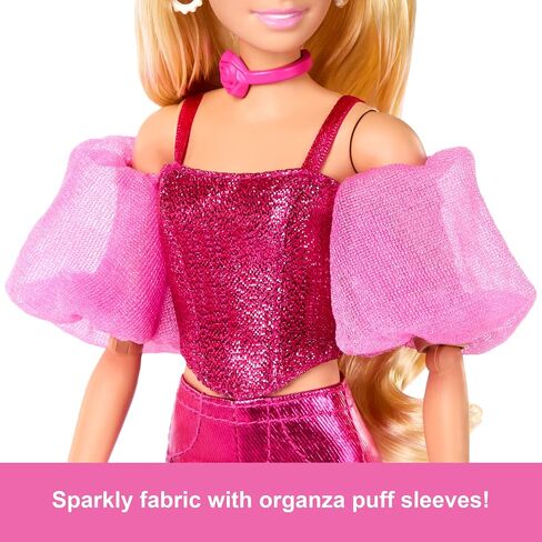 Barbie Deluxe Style Doll #8 in Metallic Purple Top and Sparkly Shorts, Black Hair in Braid, Accessories Like Pearly Jewelry and Handbag in Saudi Arabia