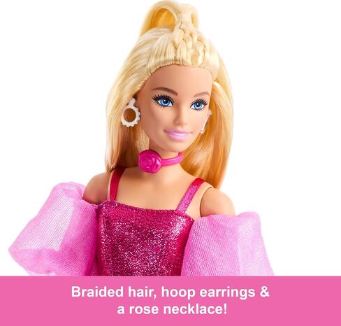 Barbie Deluxe Style Doll #8 in Metallic Purple Top and Sparkly Shorts, Black Hair in Braid, Accessories Like Pearly Jewelry and Handbag in Saudi Arabia