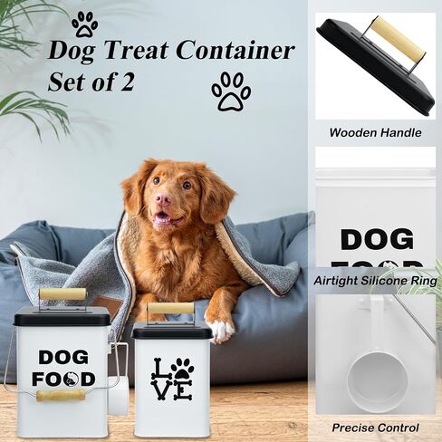 Metal Dog Treat Container Set of 2-9.5x5.9In & 8.6x5In Pink Dog Treat Jars with Airtight Lids, Includes Scoop & Dog Toy - Pet Treat Canister, Dog Cookie Jar, Treat Storage for Kitchen Counter in Saudi Arabia