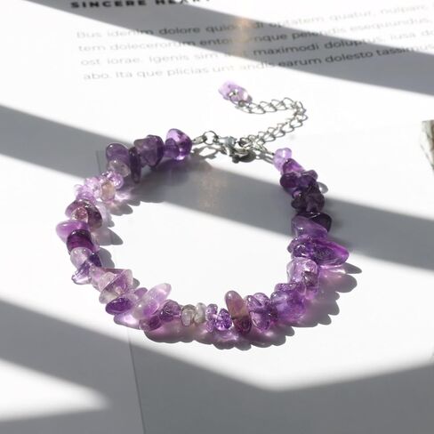 شفاء بلورات صافية سوار الكوارتز - أساور حجرية شاكرا كريستال أبيض للنساء ، Onesmek المصنوعة يدويًا هدايا مجوهرات رقاقة الأحجار الكريمة غير النظامية للتأمل والوضوح الروحي in Kuwait