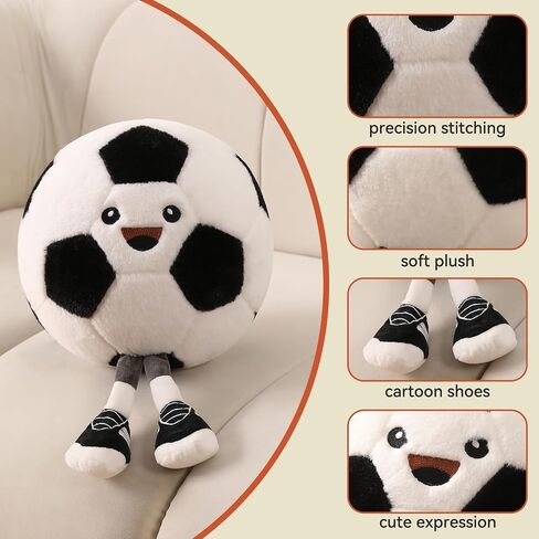 Cute Soccer Ball Plush Toy Pillow, Soft Stuffed Animal Sports Decor Gift for Boys Kids Room, Adorable Soccer Throw Pillow for Birthday (11 inch) in Kuwait