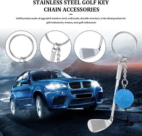 Golf Keychain, Metal Key Chain, Keychain Accessories Funny Golf Ball Keychains Suitable for Women Men Golf Ball Lovers (Blue) in Kuwait