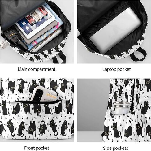 Cute Black Cat Fish Bones Multipurpose School Bag Bookbag for Teenage Boys Girls Daily Backpack in Kuwait