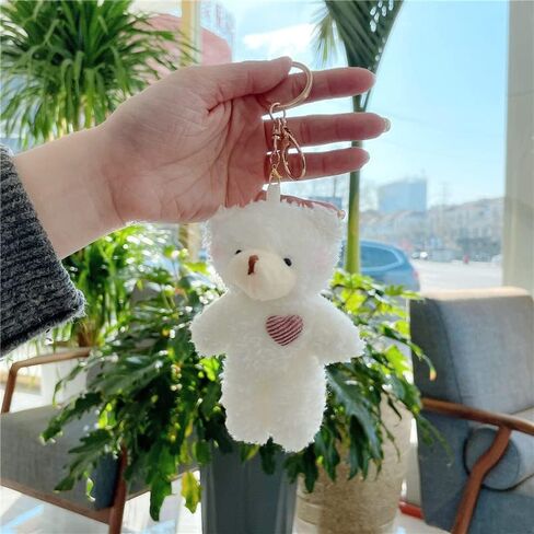 Kawaii Plush White Brown Bear -keychain للنساء القلب الأخضر الخضراء المحشو بالقطن الناعم الكارتون Teddy Animals سلسلة مفتاحية in Saudi Arabia