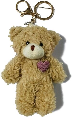Kawaii Plush White Brown Bear Keychain for Women Pink Green Heart Stuffed Soft Cotton Cartoon Teddy Animals Key Chain in Kuwait