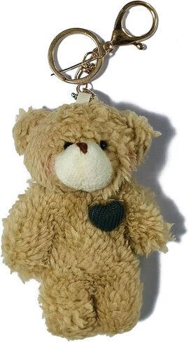 Kawaii Plush White Brown Bear Keychain for Women Pink Green Heart Stuffed Soft Cotton Cartoon Teddy Animals Key Chain in Kuwait