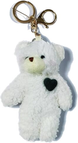 Kawaii Plush White Brown Bear Keychain for Women Pink Green Heart Stuffed Soft Cotton Cartoon Teddy Animals Key Chain in Kuwait