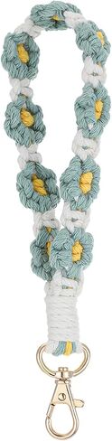 Handmade Boho Macrame Keychain for Women, Wristlet Bracelet Keychain Lanyard for Keys Car Keys Cute Floral Floral Daisy Wrist Crochet Key Chain in Saudi Arabia