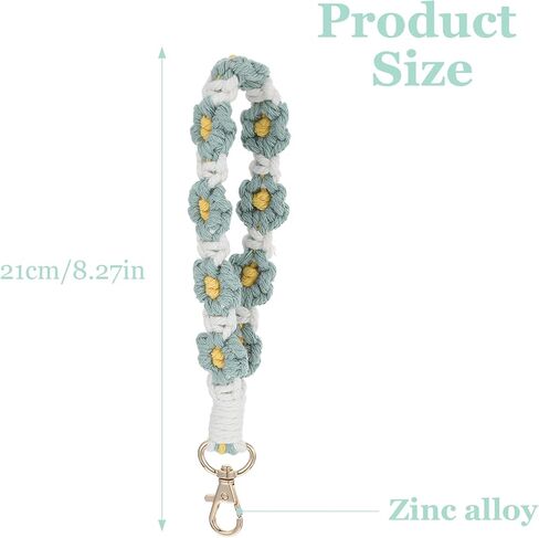 Handmade Boho Macrame Keychain for Women, Wristlet Bracelet Keychain Lanyard for Keys Car Keys Cute Floral Floral Daisy Wrist Crochet Key Chain in Saudi Arabia