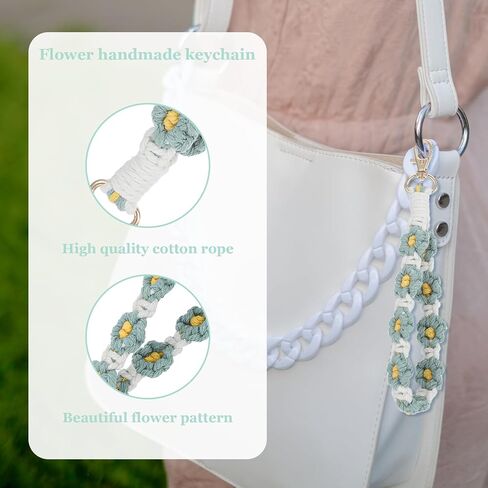 Handmade Boho Macrame Keychain for Women, Wristlet Bracelet Keychain Lanyard for Keys Car Keys Cute Floral Floral Daisy Wrist Crochet Key Chain in Saudi Arabia
